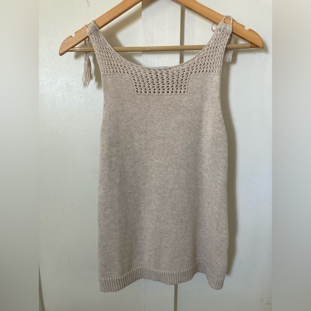 525 America crocheted bohemian tank top neutral cream tassels small